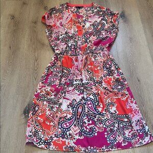 Tommy Hilfiger Red and Pink Paisley Midi Dress Medium